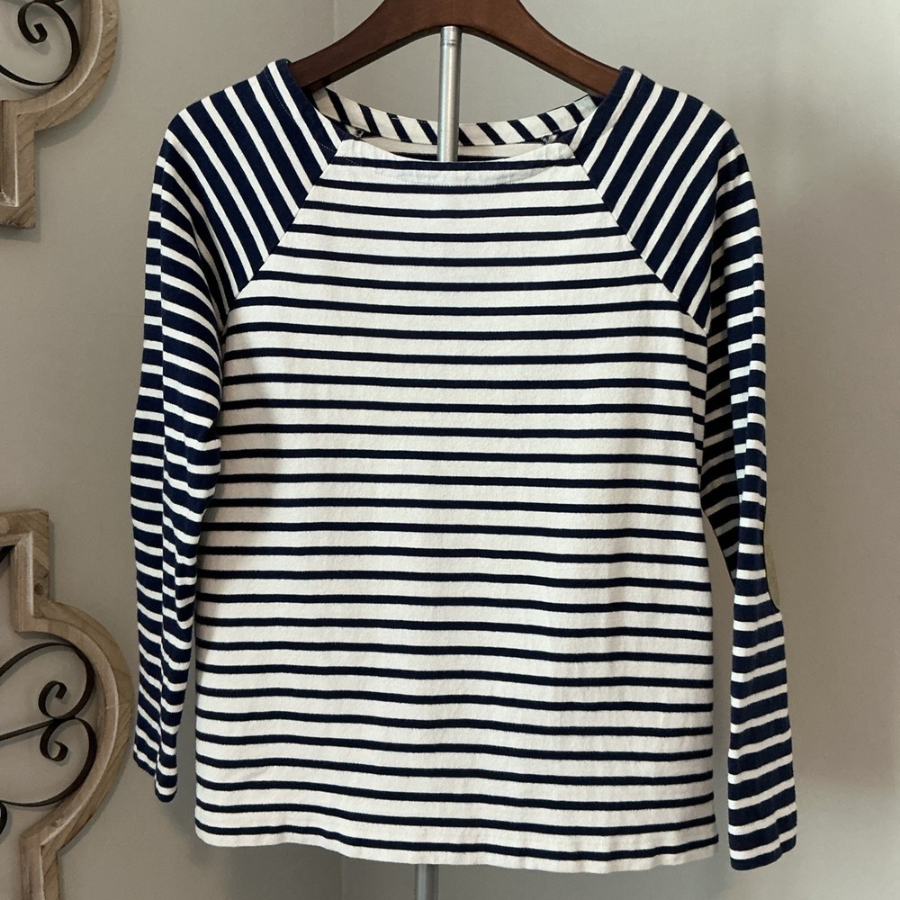 Vineyard Vines Blue And White Stripe Long Sleeve Elbow Patches Top Size S